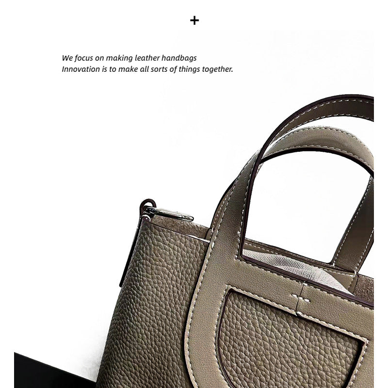 头层牛皮猪鼻子菜篮子包女手提水桶包大容量真皮单肩斜挎包轻奢