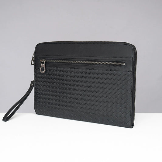 X&BV男士包包手拿包真皮休闲大容量新款编织时尚夹包手抓包手包男