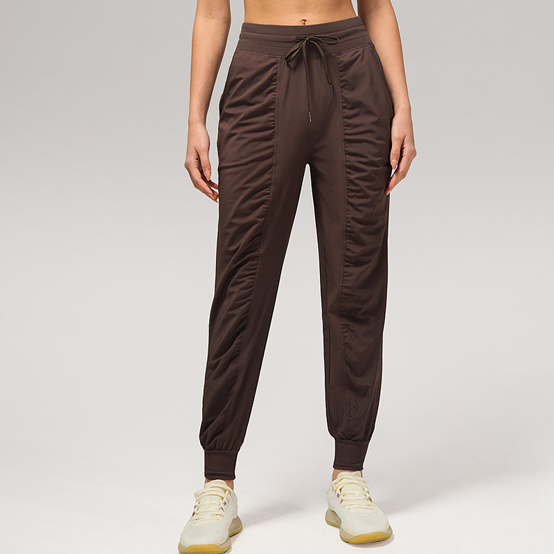 休闲宽松运动裤女压褶跑步瑜伽健身裤九分口袋速干透气束脚卫裤