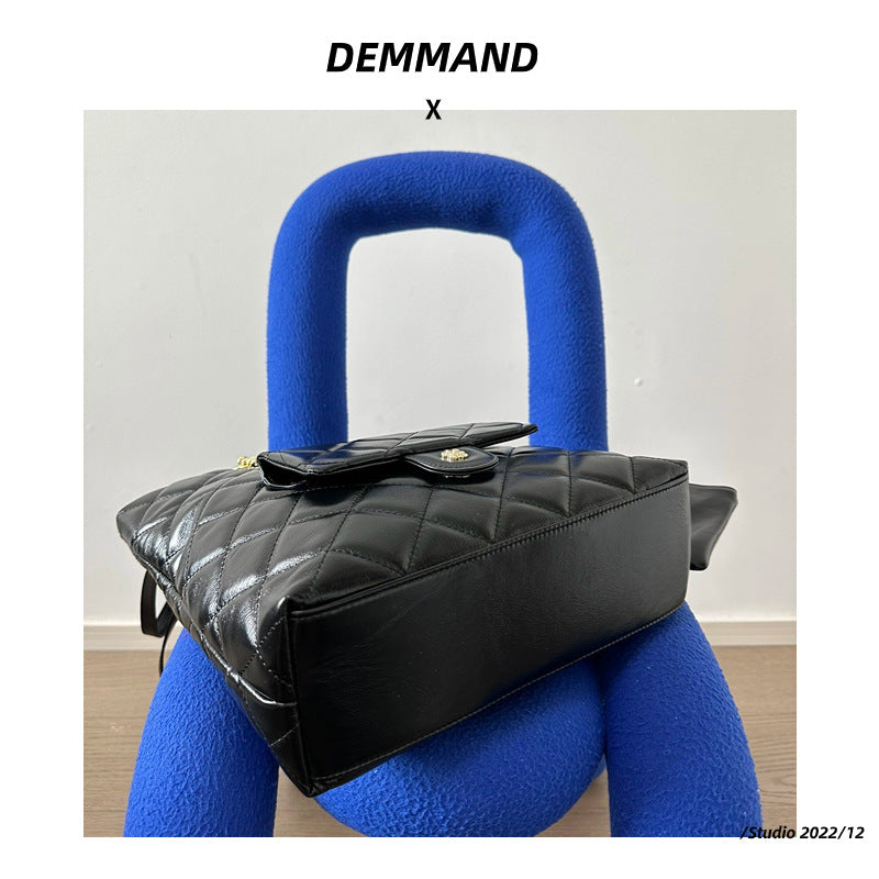 2023新款中古款小香风大容量竖款托特购物袋真皮单肩包包女