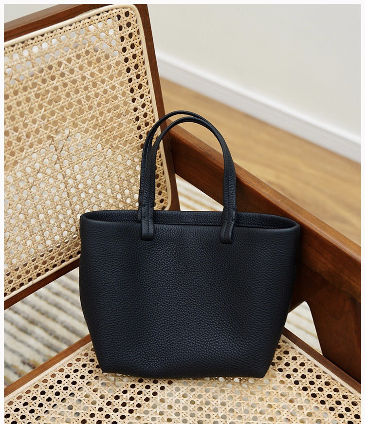 潮 极简togo头层小牛皮大容量托特tote手提单肩斜挎包 无痕代发