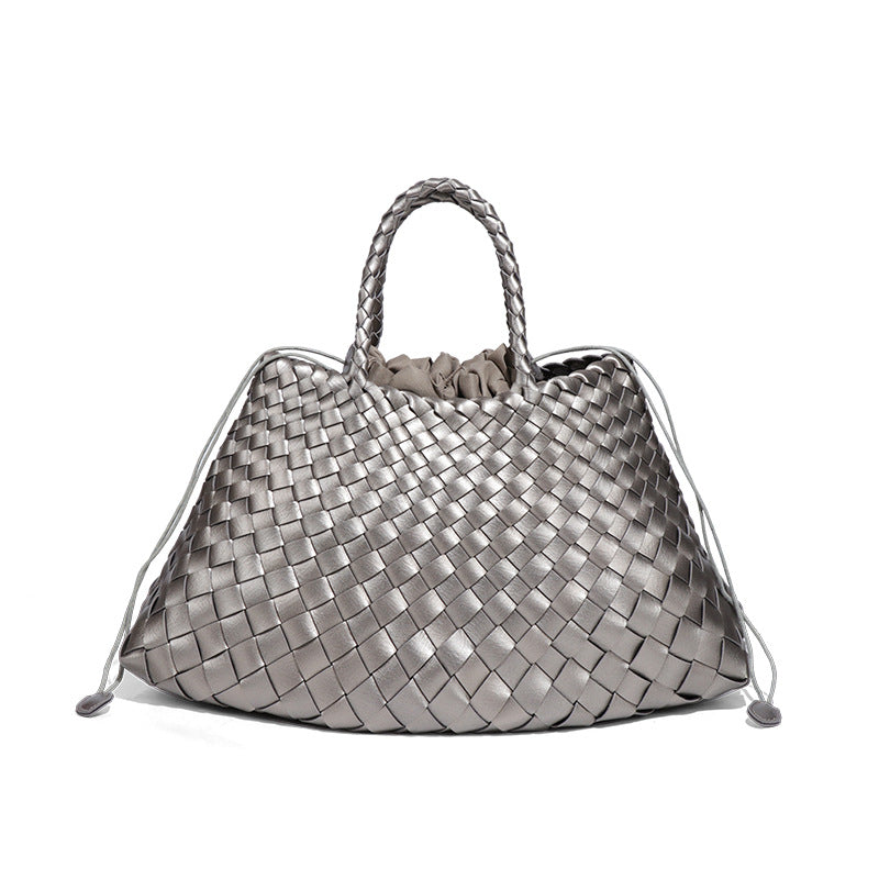 跨境潮流复古大容量手提女包手工编织子母包通勤商务单肩托特包包