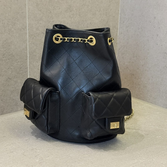 复古双肩包包2025新款抽带菱格手提包小书包女包单肩包包