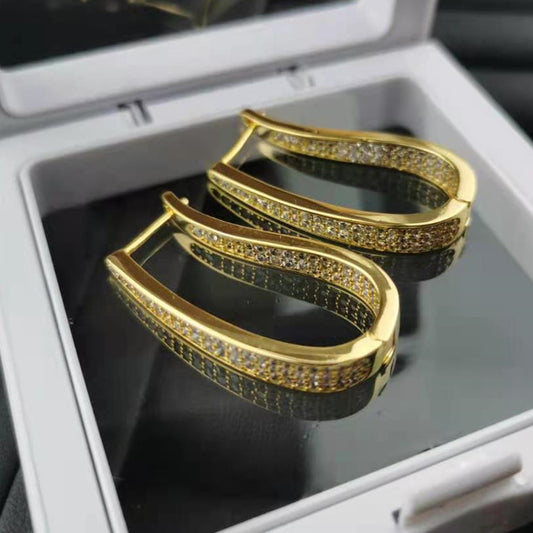 赛家新款耳扣金色满钻镶钻复古气质时尚港风耳饰不规则U形耳环