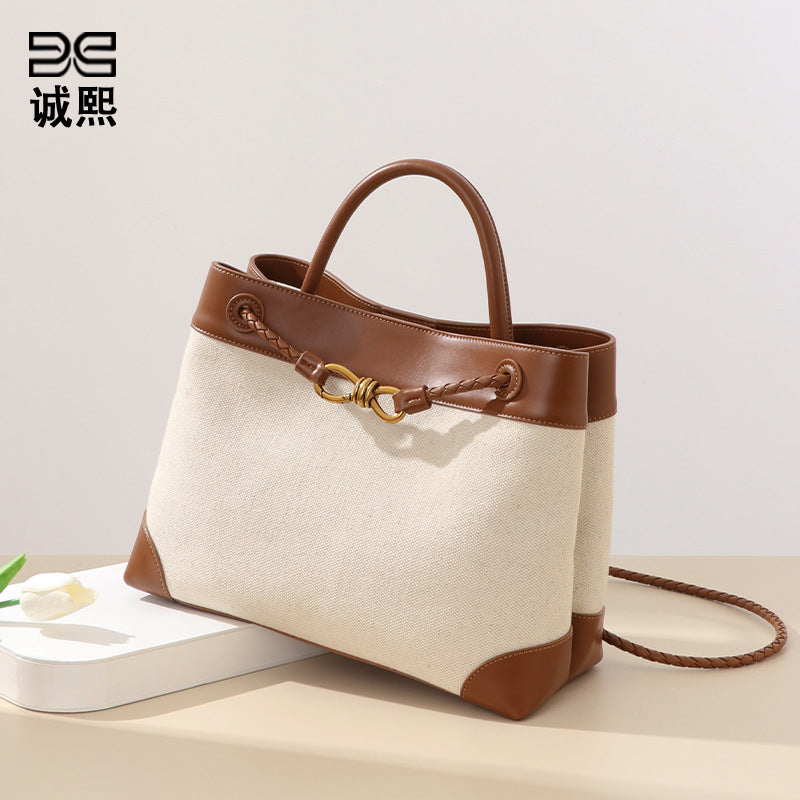 跨境爆款定制蝴蝶结撞色手拎包韩版时尚单肩斜挎包大容量托特女包