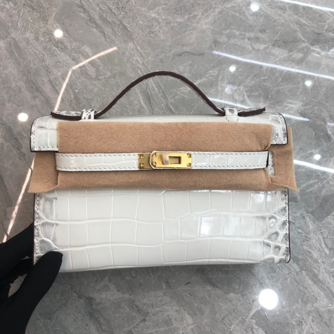 2024新款真皮女包鳄鱼纹牛皮凯莉手拿包晚宴包时尚单肩斜跨包