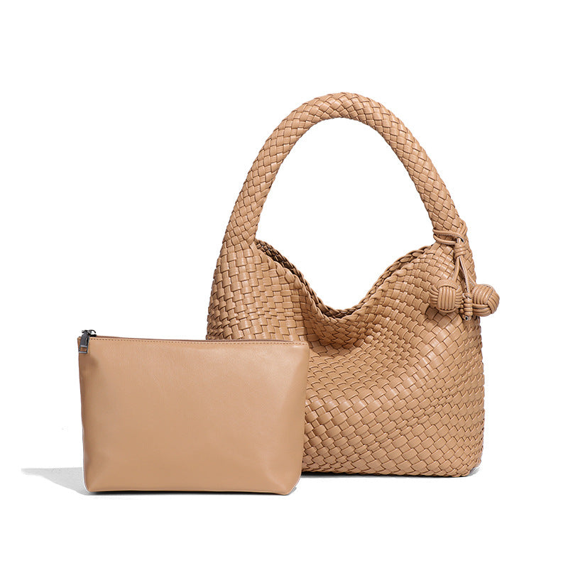 欧美新款手工编织包包个性手提子母包小众单肩腋下包休闲托特包女