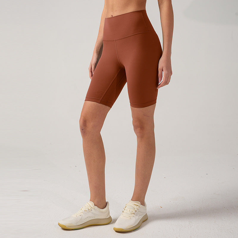 裸感lulu瑜伽短裤女高腰户外骑行健身裤短裤磨毛五分运动紧身裤