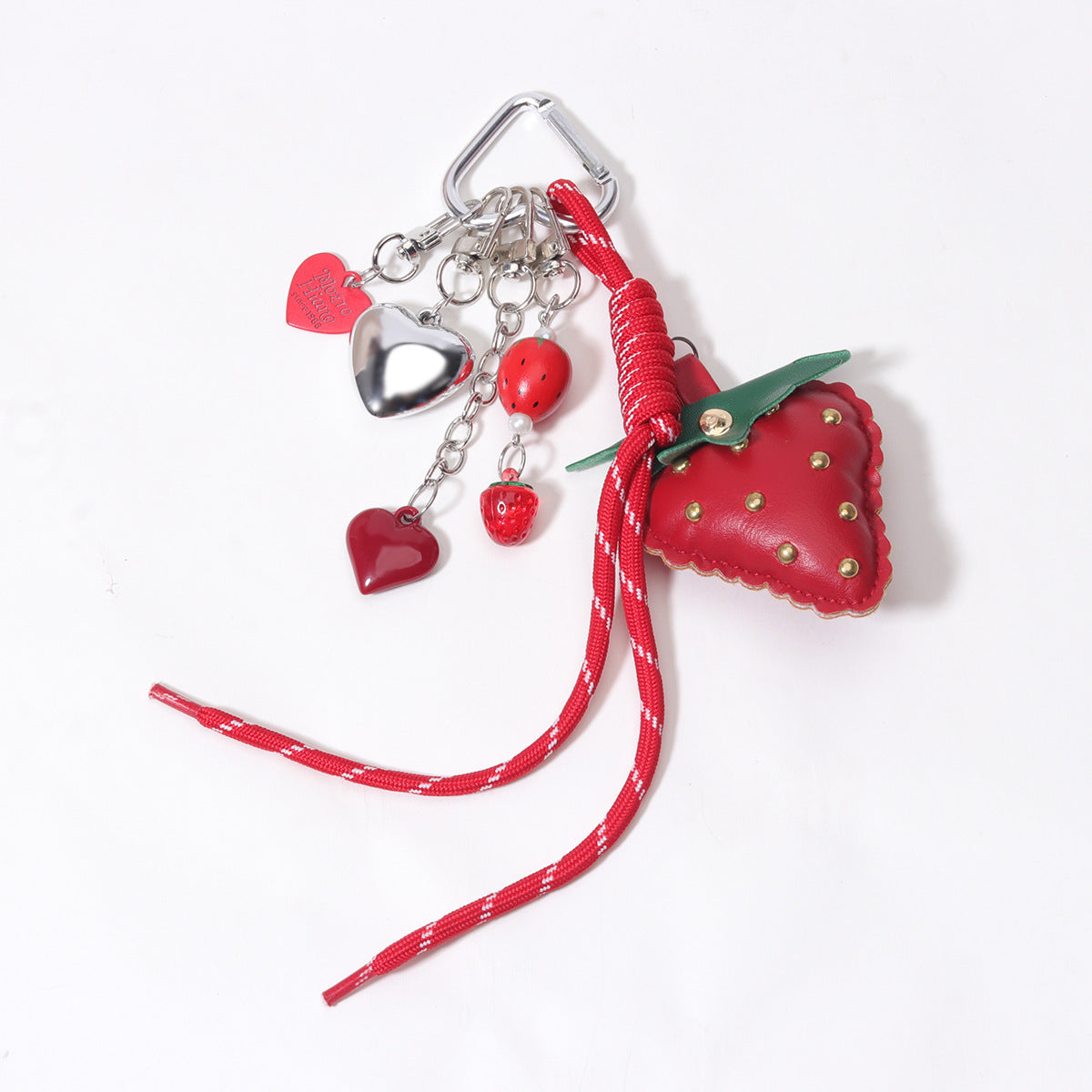 量大价优现货红色草莓包挂金属动物狗编织绳钥匙链钥匙扣包挂