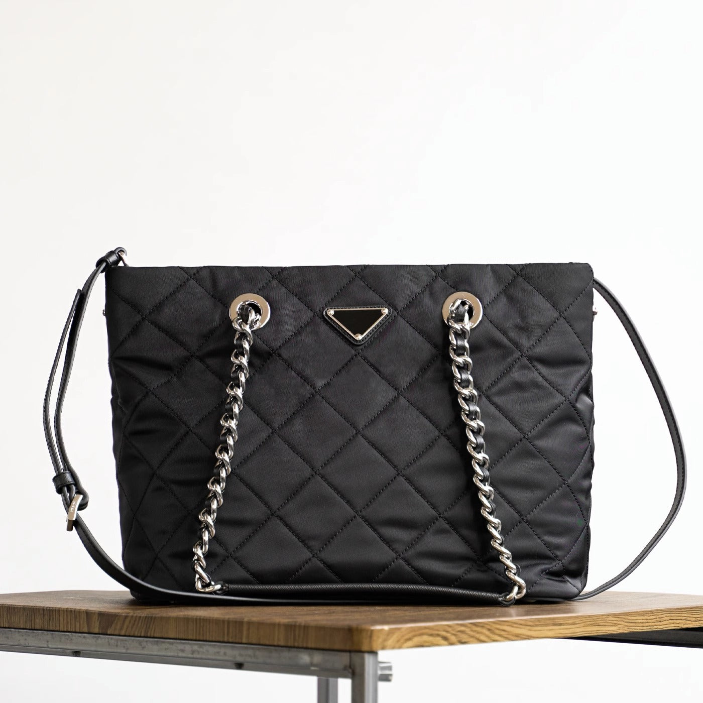 新尼龙单肩斜挎菱格链条中古相机包手提饭盒腋下小方包女1BH026 P