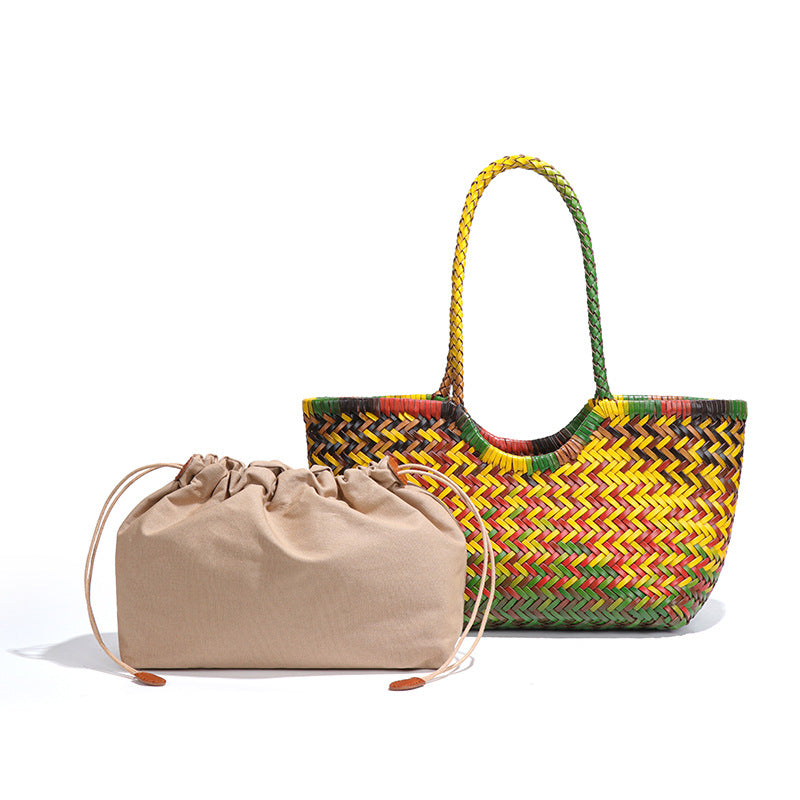 潮流定制彩色编织包时尚潮流菜篮子单肩腋下女包大容量手提子母包