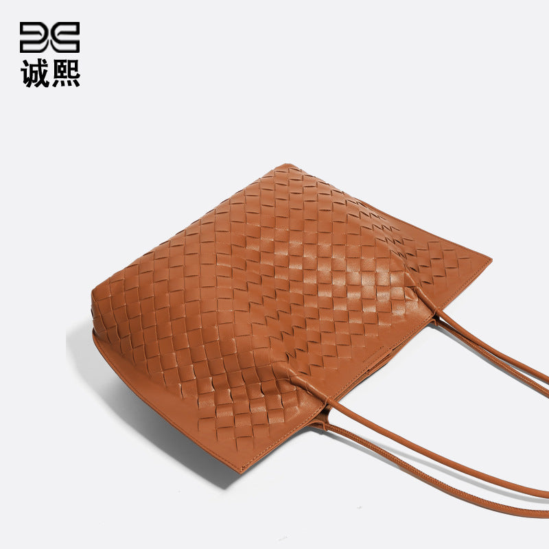 跨境大容量手提托特包秋冬新款子母手工编织包复古潮流单肩腋下包