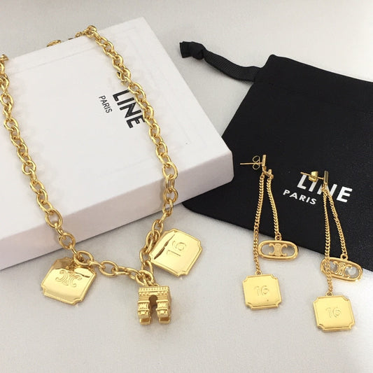 赛家新款项链手链立体凯旋门浮雕牌高级中古Vintag粗链条项链手链