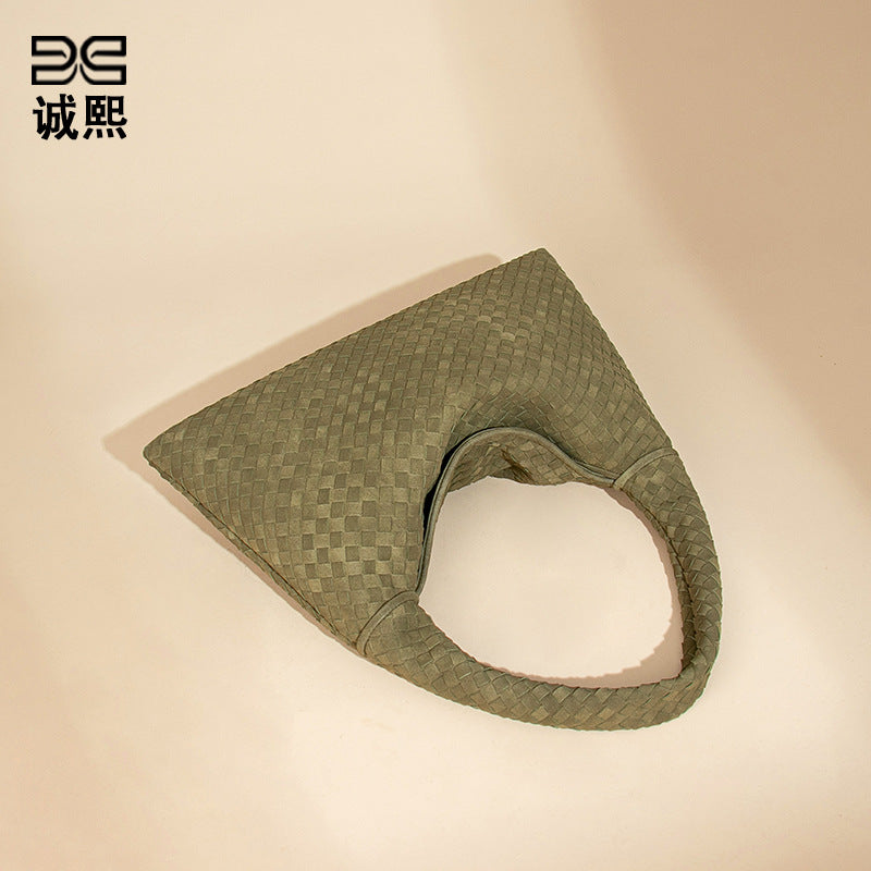 2025新款磨砂编织女包质感纯色百搭单肩腋下包大容量通勤托特包包