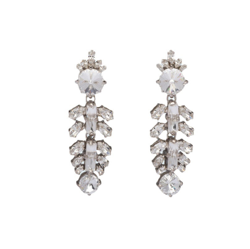 缪家新款耳环仿水晶太阳花鱼骨镶钻耳坠法式高级耳饰长款耳钉女