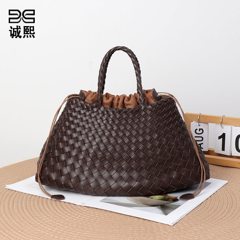 跨境潮流复古大容量手提女包手工编织子母包通勤商务单肩托特包包