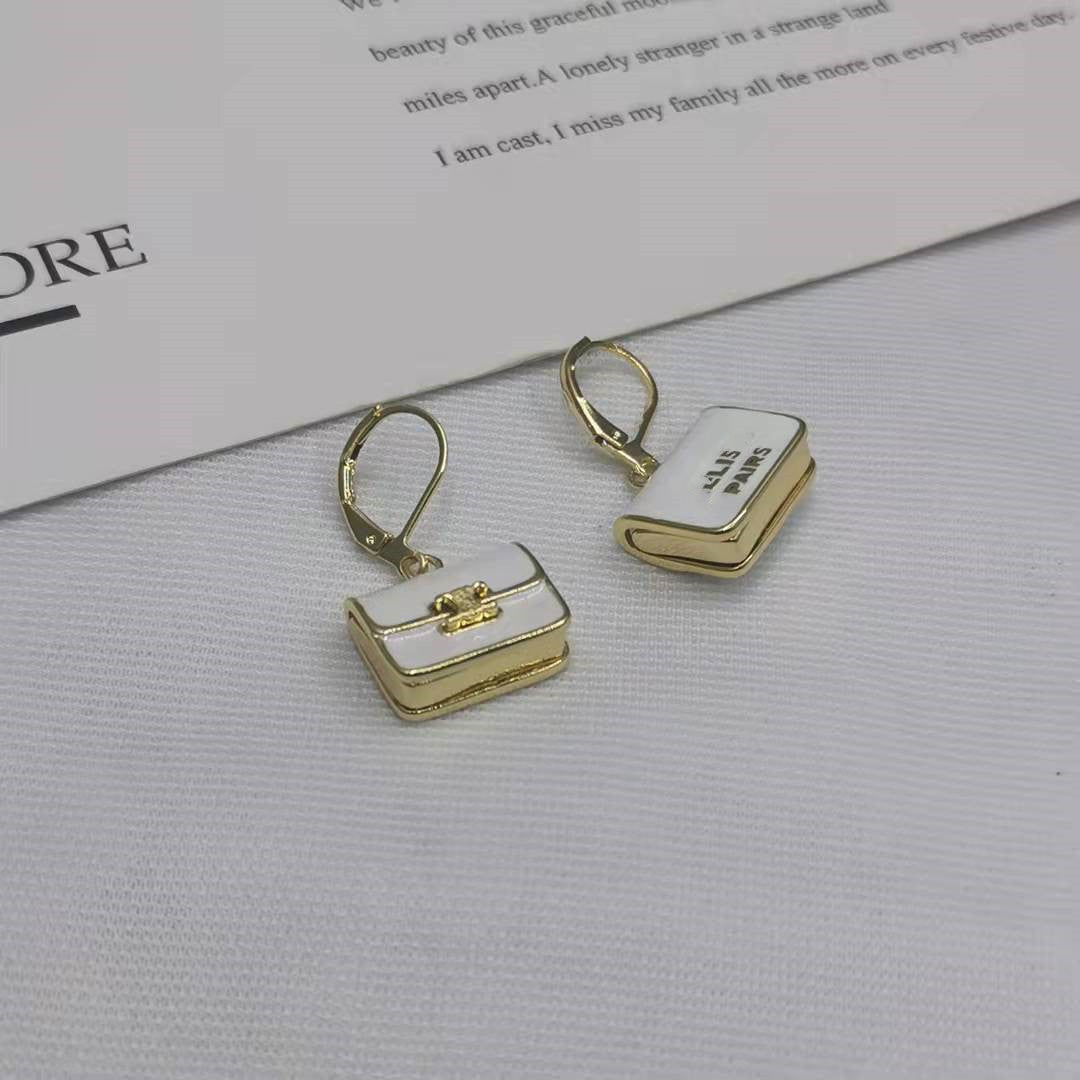 赛家21新款白色珐琅包包耳环女高级感气质凯旋门Celi风公文包耳扣