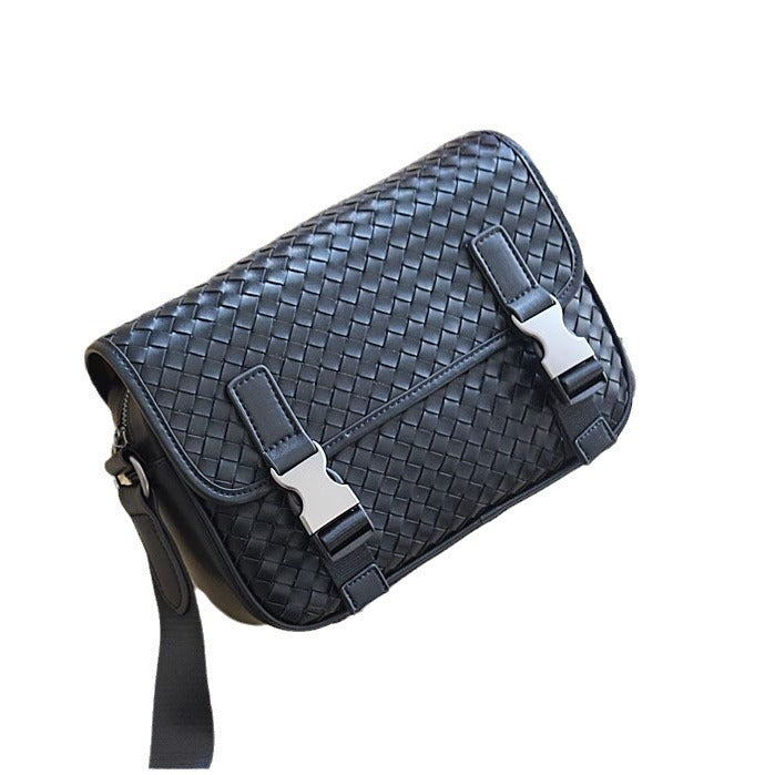 直播代发男士真皮编织邮差包纯牛皮休闲骑行时尚女男生单肩斜挎包