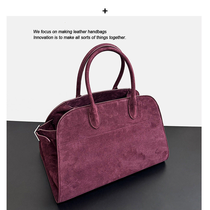 韩国小众董洁同款手提包绒面磨砂真皮托特包包女大容量复古通勤包