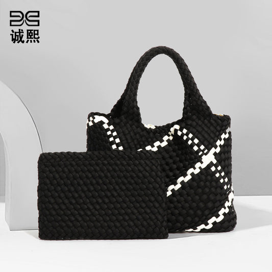 欧美复古手工编织大容量手提单肩包女士气质休闲百搭潮子母托特包