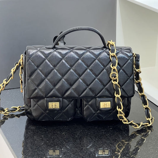 2024新款小香风复古气质邮差包通勤大容量实用链条手提斜跨包女