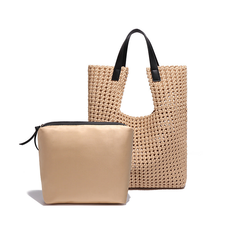 时尚韩版大容量托特包手工编织包风车结子母手提包休闲单肩腋下包