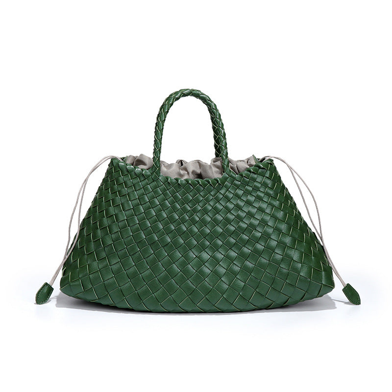 高级感纯色大容量子母手提包纯手工编织女包复古潮流菜篮子托特包