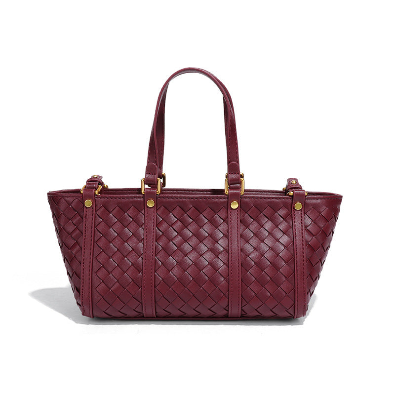 跨境新款编织手提包女士韩版大容量单肩腋下包简约质感潮流斜挎包