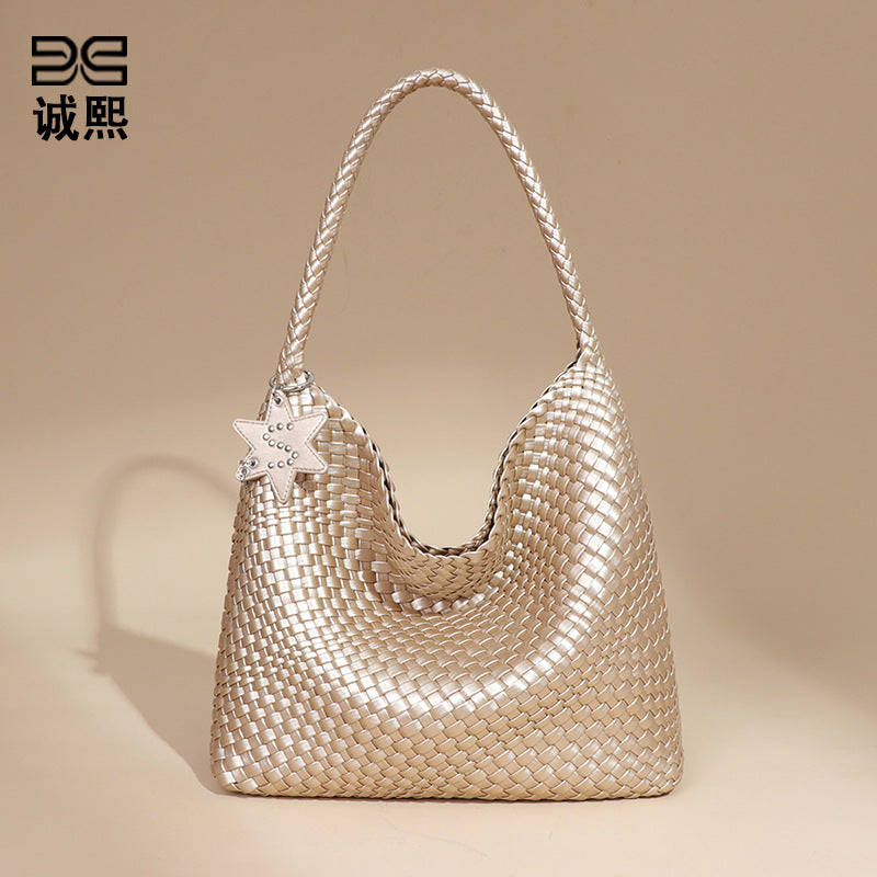 工厂定制大容量单肩腋下托特包时尚手工编织包女士手提百搭子母包