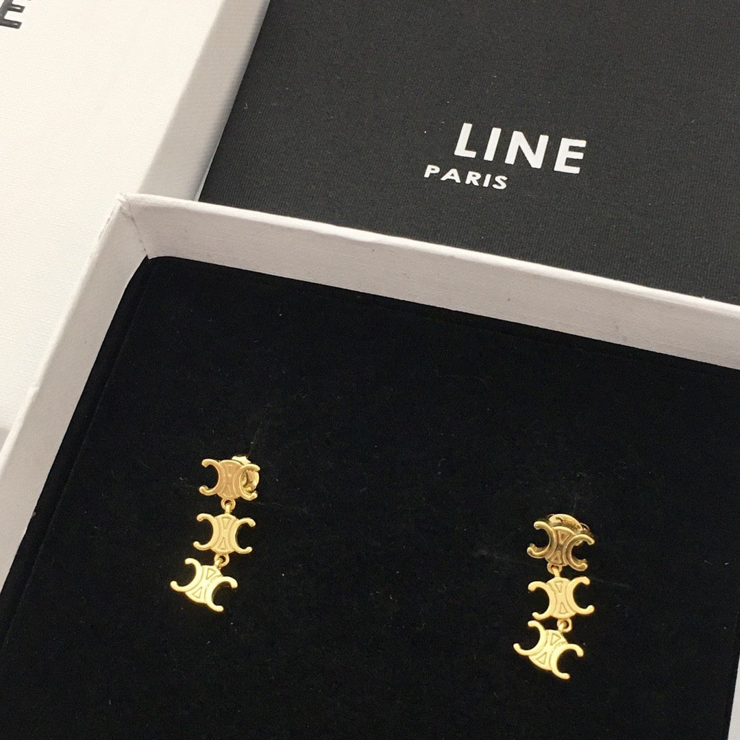 赛林22新款凯旋门吊坠耳钉女气质CEL风浮雕铜镀24K银针几何形耳环