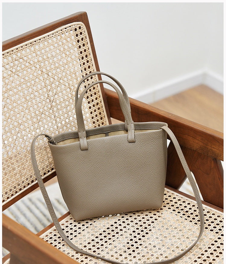 潮 极简togo头层小牛皮大容量托特tote手提单肩斜挎包 无痕代发