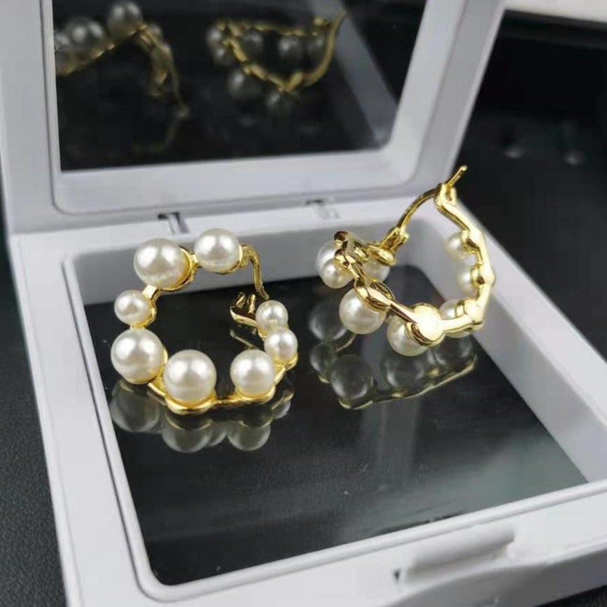 赛家新款耳圈几何大小珍珠法式复古气质耳圈耳钉饰品不规则耳环女