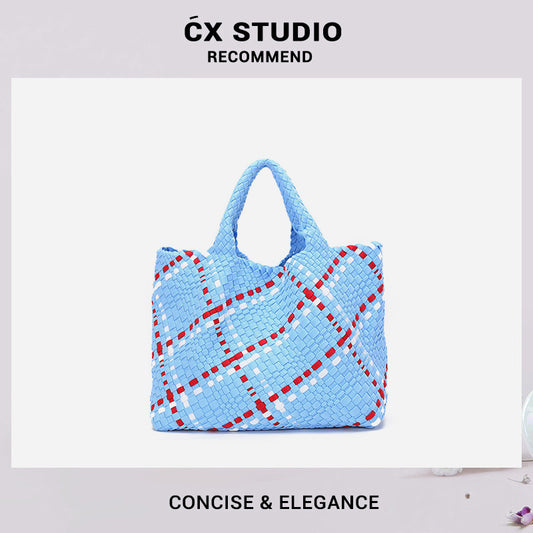 现货批发新款包包女2025韩版时尚手提包编织撞色单肩包 一件代发