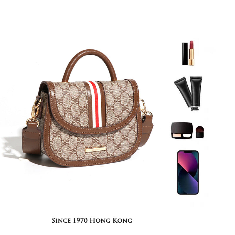 马鞍包女斜跨小众高级感复古2024新款潮流老花时尚休闲单肩手提包