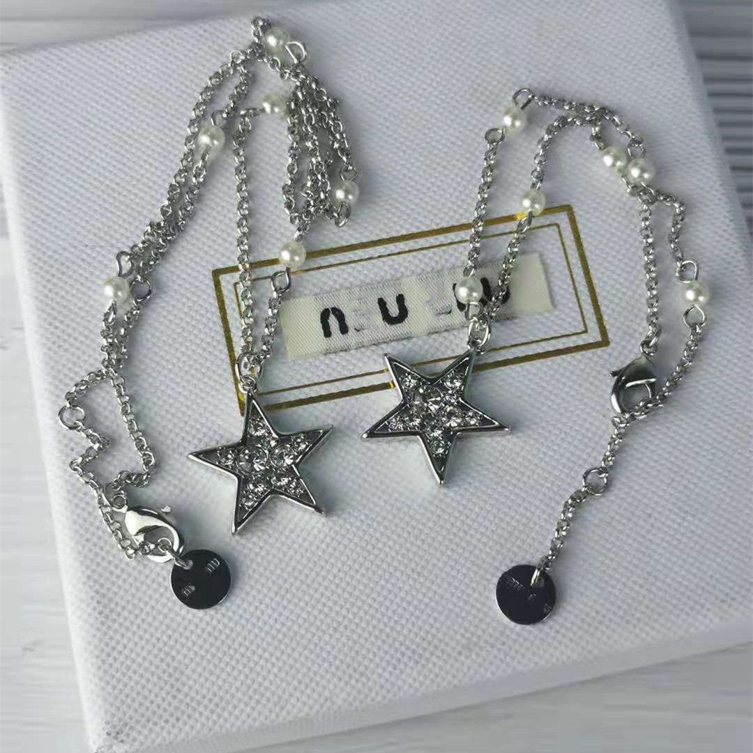 缪家新款珍珠耳环星星水晶耳坠气质时尚简约五角星形珍珠耳钉女