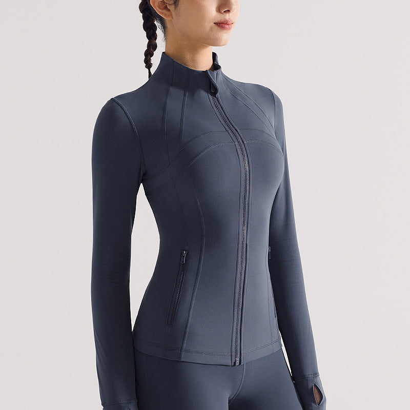 女士运动夹克立领拉链健身服饰跑步修身磨毛裸感lulu瑜伽服外套