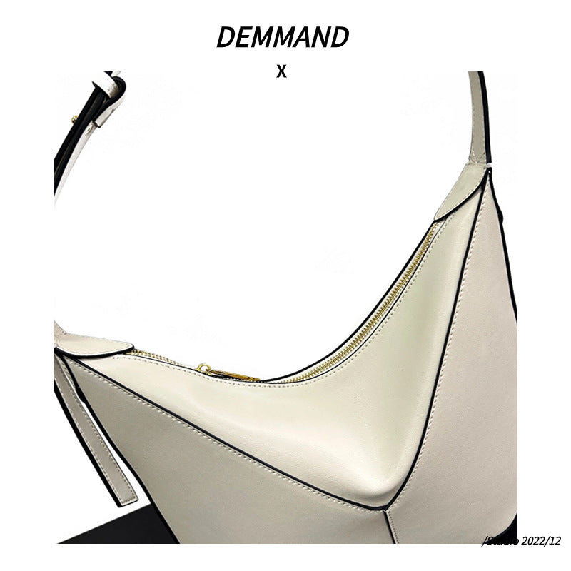 2024新款小牛皮高级感小众设计黑边手提单肩斜挎腋下包真皮吊床包