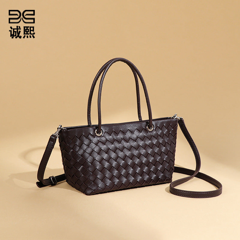 跨境欧美时尚女包手工编织批发简约高级大容量手提单肩斜挎托特包