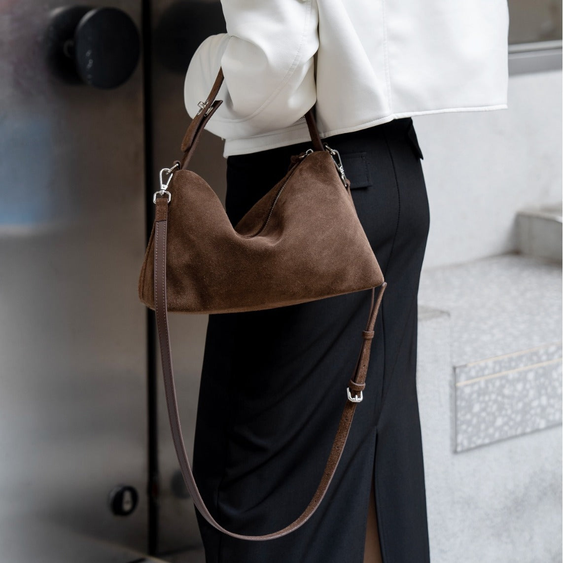 秋冬新款磨砂牛皮腋下包女单肩包韩版时尚白领真皮女包质感斜挎包