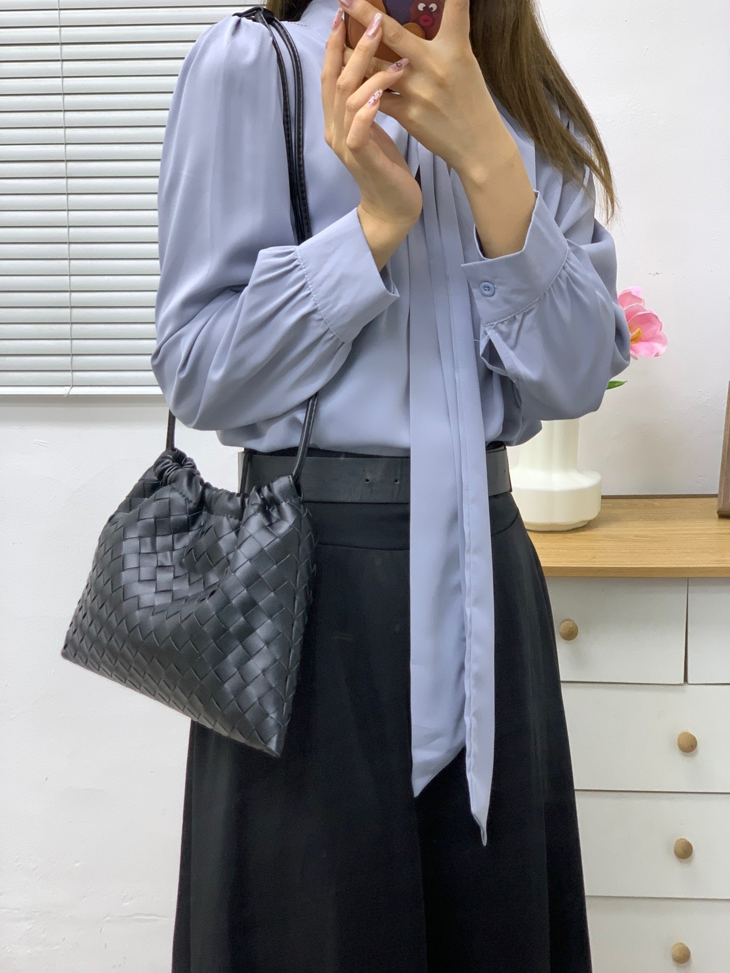 外贸包羊皮编织垃圾袋手拿包抽绳福袋包百搭大容量单肩斜挎包包女