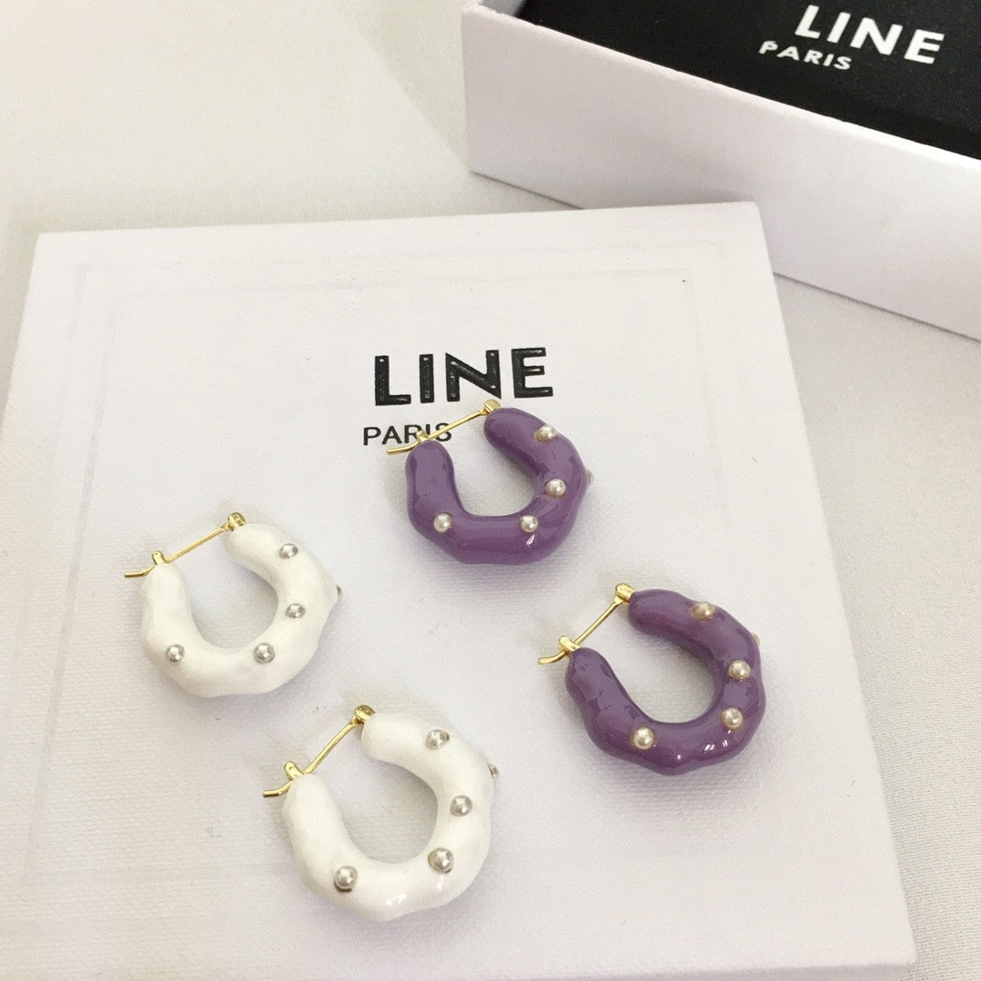 CELI家21新款U形几何紫色珐琅耳环女高级感气质港风拼色耳扣