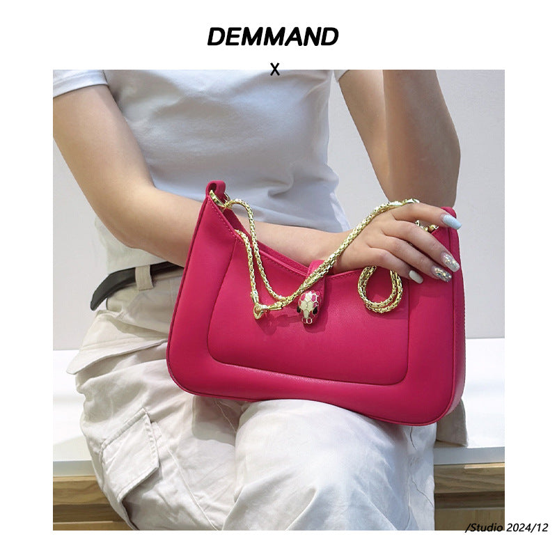 新款24潮流女包小牛皮手提单肩包蛇眼斜挎包蛇骨链条腋下包包福袋