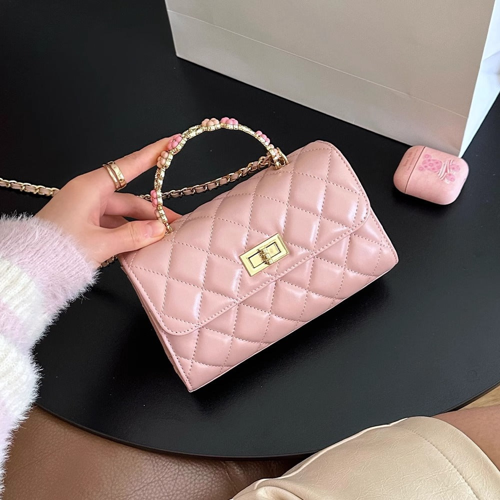 山茶花信封包女小香风高级感菱格链条包2024新款手提包单肩斜挎包