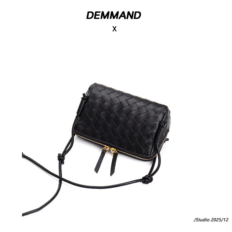 速卖通爆款编织小方包2025夏季新款小牛皮全皮单肩包法式迷你小包