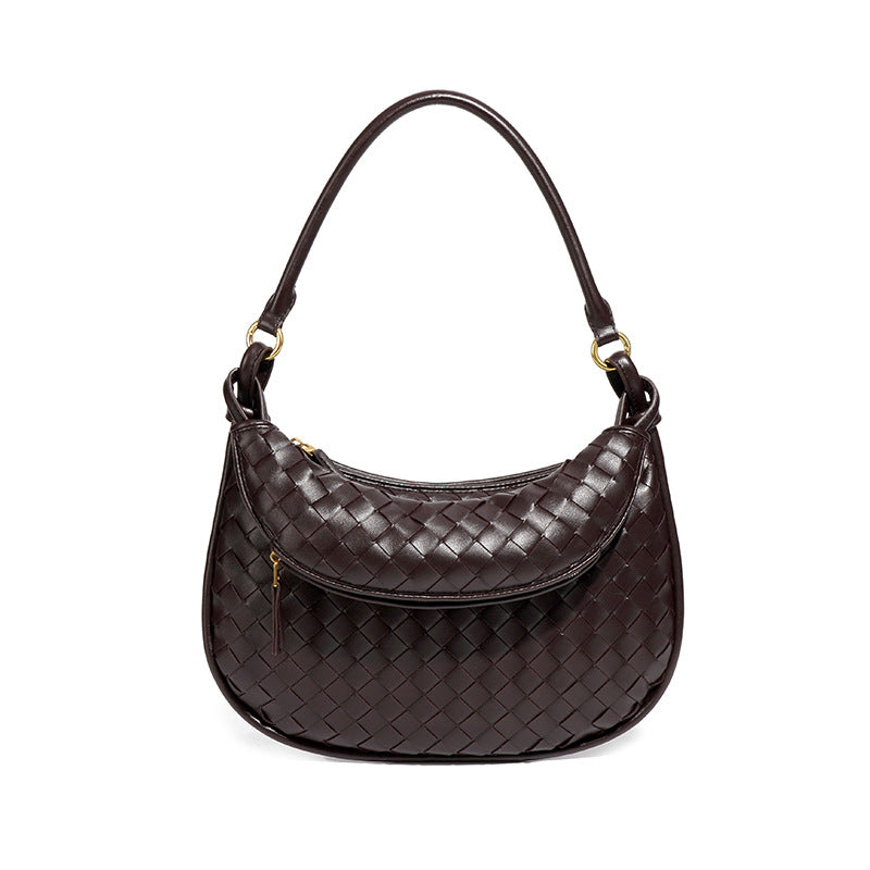 高级感通勤单肩斜跨包个性洋手提月牙包时尚潮流复古编织腋下女包