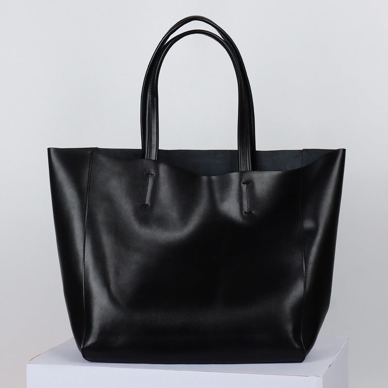 韩版大容量通勤包妈咪购物包牛皮简约真皮托特包单肩斜跨笔记本包