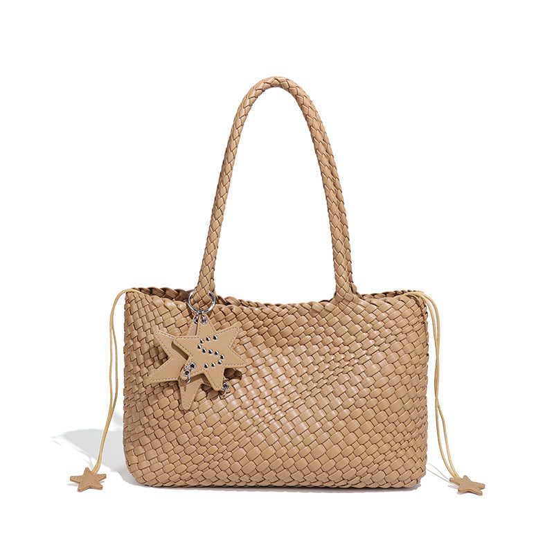 跨境新款枪枪手工编织女包潮流单肩腋下包质感休闲手拎子母托特包