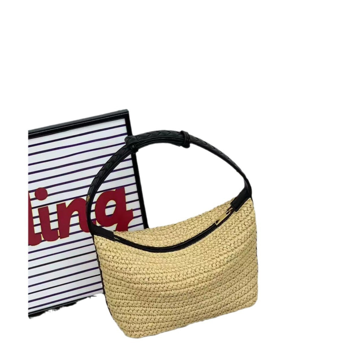 草编包饭盒包2024春夏新款包包女沙滩度假拉菲草手拎包单肩腋下包