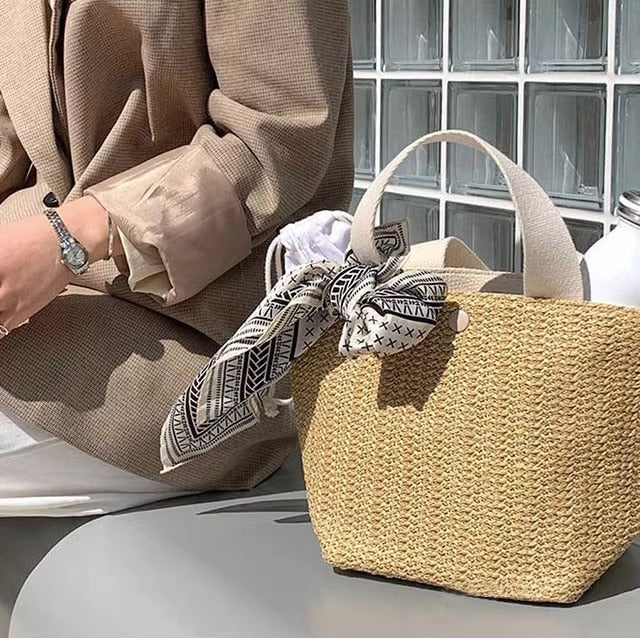 夏日狂欢包 潮田园风编织沙滩网红休闲菜篮子女包手提海边度假包