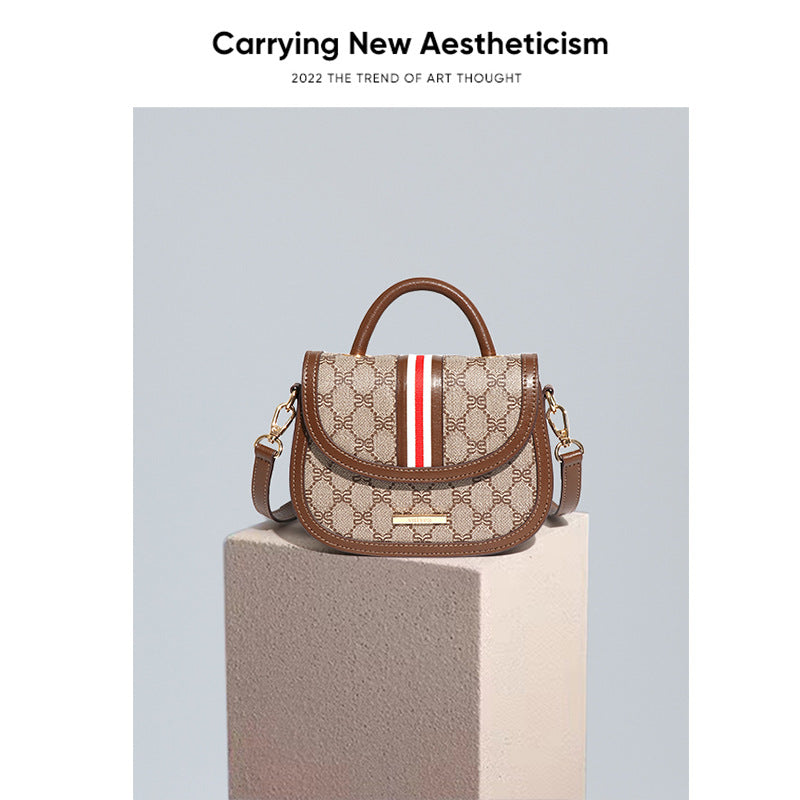 马鞍包女斜跨小众高级感复古2024新款潮流老花时尚休闲单肩手提包